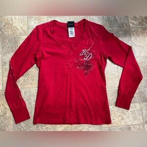 Harley Davidson Viking Land St. Cloud MN Red Long Sleeve Shirt Women’s sz Medium